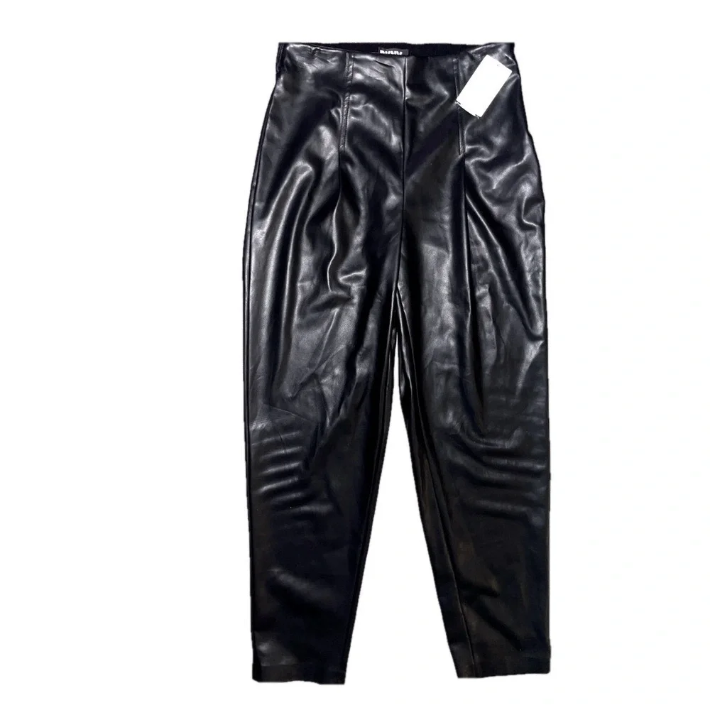 DKNY Black Faux Leather Pants XS High Rise Ankle Straight Leg NWT